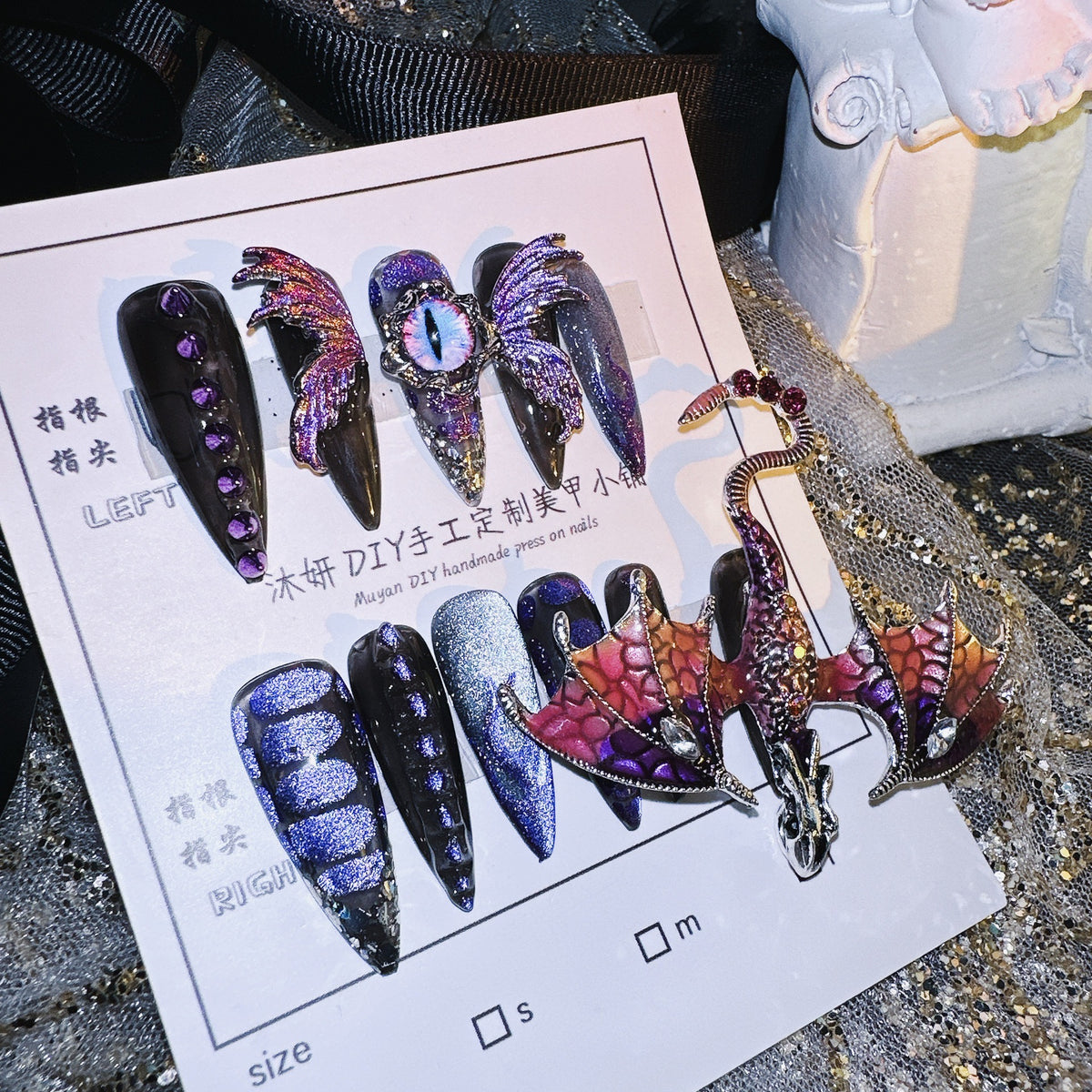 H016 Colorful Heavenly King Dragon HANDMADE NAIL